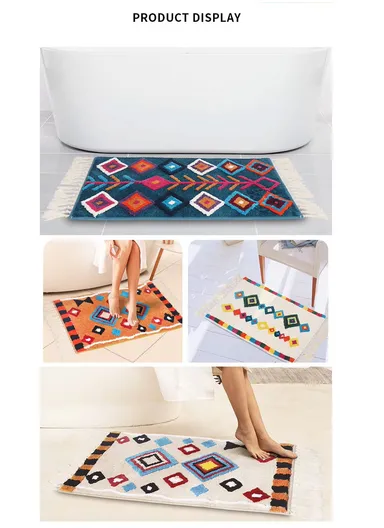 50x80cm Non-Slip Small Square Ethnic Bath Mat - Beige
