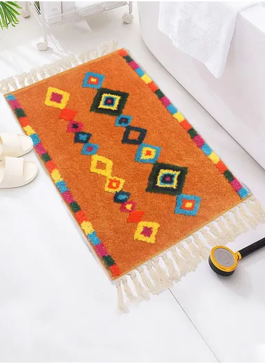 50x80cm Non-Slip Small Square Ethnic Bath Mat - Brown