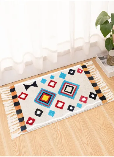 50x80cm Microfiber Big square Ethnic Bath Mat - White