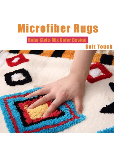 50x80cm Microfiber Big square Ethnic Bath Mat - White