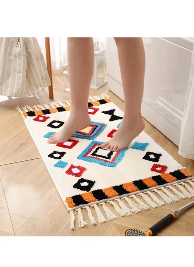 50x80cm Microfiber Big square Ethnic Bath Mat - White