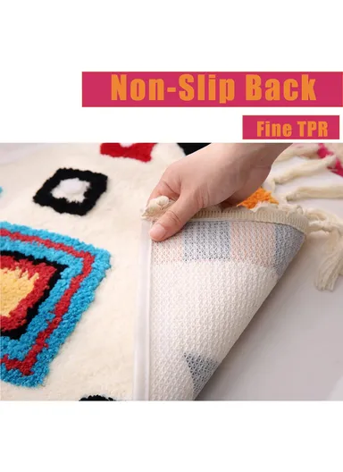 50x80cm Microfiber Big square Ethnic Bath Mat - White