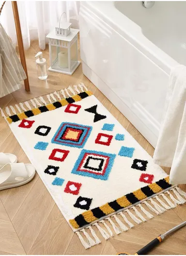 50x80cm Microfiber Big square Ethnic Bath Mat - White