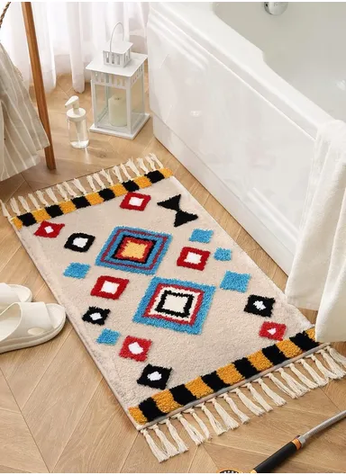 50x80cm Microfiber Big square Ethnic Bath Mat - Beige