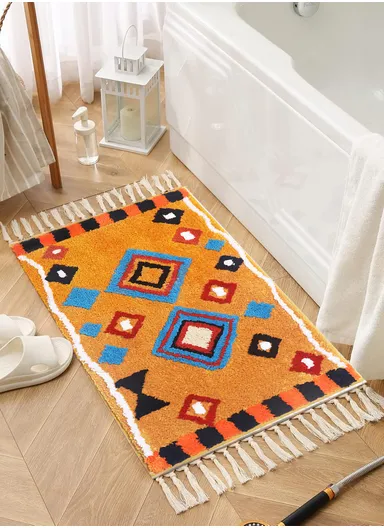 50x80cm Microfiber Big square Ethnic Bath Mat - Brown