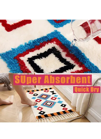 50x80cm Microfiber Big square Ethnic Bath Mat - Brown