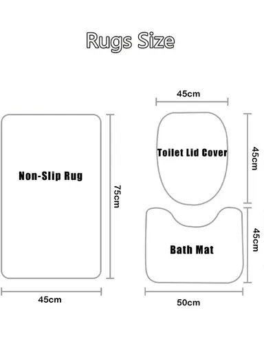 3Pcs Bathroom Mat Set Non-Slip Including Square Anti-Slip Bath Mat U-Shape Toilet Rug Toilet Lid Cover Washable Tapete Bath Mat Set - Blue