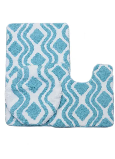 3Pcs Bathroom Mat Set Non-Slip Including Square Anti-Slip Bath Mat U-Shape Toilet Rug Toilet Lid Cover Washable Tapete Bath Mat Set - Blue
