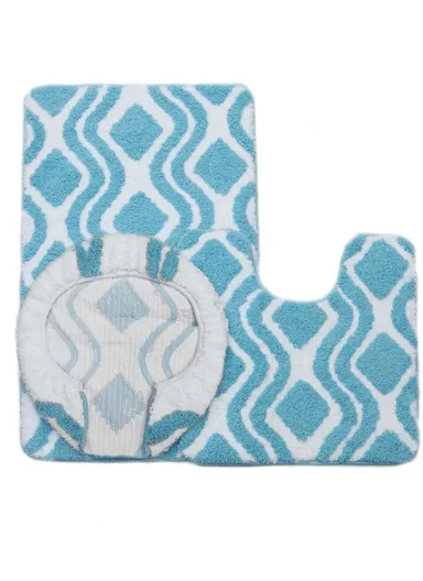 3Pcs Bathroom Mat Set Non-Slip Including Square Anti-Slip Bath Mat U-Shape Toilet Rug Toilet Lid Cover Washable Tapete Bath Mat Set - Blue