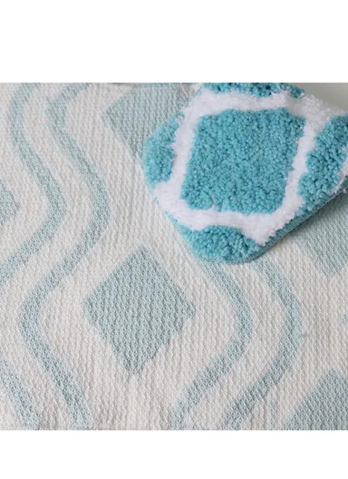 3Pcs Bathroom Mat Set Non-Slip Including Square Anti-Slip Bath Mat U-Shape Toilet Rug Toilet Lid Cover Washable Tapete Bath Mat Set - Blue