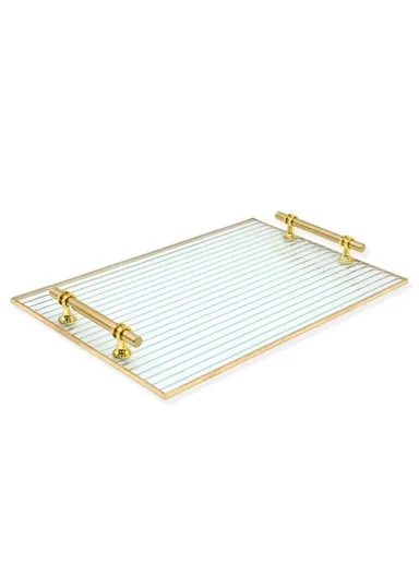 Glass Serving Tray For Food Breakfast Party Tea Coffee Table Decor (L34 x W24)cm