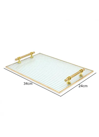 Glass Serving Tray For Food Breakfast Party Tea Coffee Table Decor (L34 x W24)cm