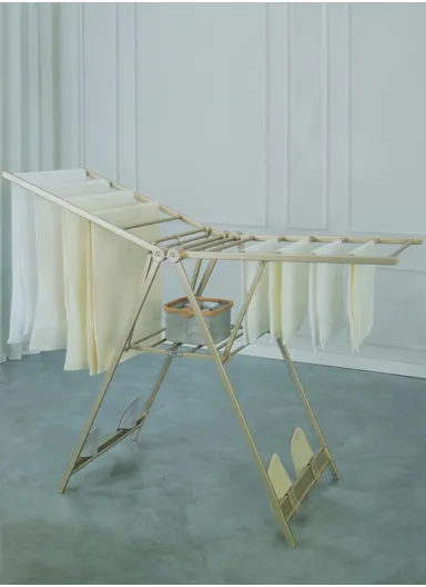 2-Layer Folding Aluminum Laundry Organizer Drying Rack with 2 Adjustable Angle Sides &amp; 4 Shoe Hangers YLT0531DL-01 (W162 x D58 x H131)cm - Gold