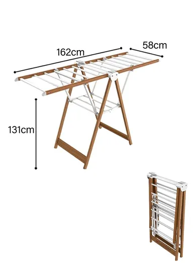 2-Layer Folding Aluminum Laundry Organizer Drying Rack with 2 Adjustable Angle Sides &amp; 4 Shoe Hangers YLT0531DL-01 (W162 x D58 x H131)cm - Gold