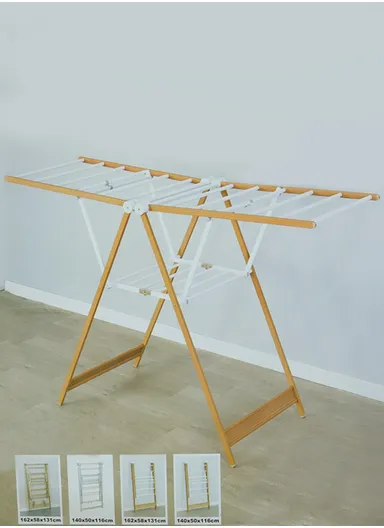 2-Layer Folding Aluminum Laundry Organizer Drying Rack with 2 Adjustable Angle Sides YLT0531DL-02 (W140 x D50 x H116)cm - Wood &amp; White