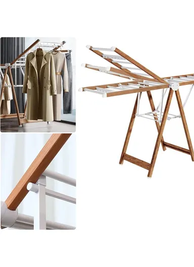 2-Layer Folding Aluminum Laundry Organizer Drying Rack with 2 Adjustable Angle Sides YLT0531DL-02 (W140 x D50 x H116)cm - Wood &amp; White