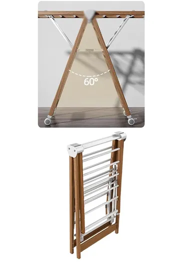 2-Layer Folding Aluminum Laundry Organizer Drying Rack with 2 Adjustable Angle Sides YLT0531DL-02 (W140 x D50 x H116)cm - Wood &amp; White