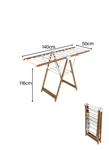 2-Layer Folding Aluminum Laundry Organizer Drying Rack with 2 Adjustable Angle Sides YLT0531DL-01Y (W162 x D58 x H131)cm - Wood &amp; White