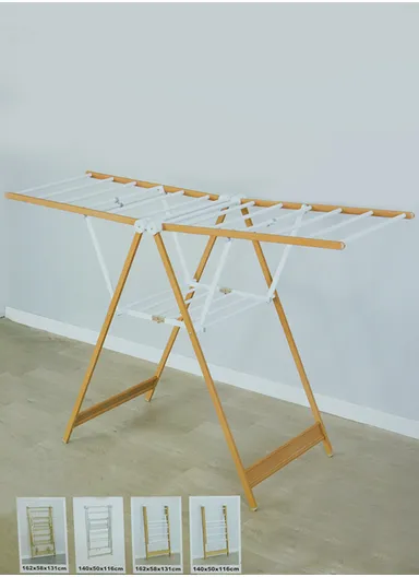 2-Layer Folding Aluminum Laundry Organizer Drying Rack with 2 Adjustable Angle Sides YLT0531DL-01Y (W162 x D58 x H131)cm - Wood &amp; White