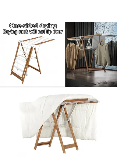 2-Layer Folding Aluminum Laundry Organizer Drying Rack with 2 Adjustable Angle Sides YLT0531DL-01Y (W162 x D58 x H131)cm - Wood &amp; White