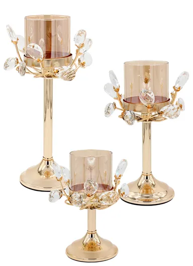 3-Pcs 20/25/30cm Crystal Candle Holder, Perfect For Home Decor &amp; Special Occasions JX-054