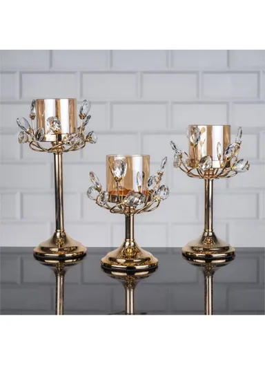 3-Pcs 20/25/30cm Crystal Candle Holder, Perfect For Home Decor &amp; Special Occasions JX-054