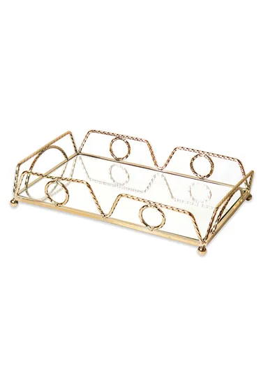 2Pcs Set Rectangular Elegant Mirror Glass Serving Tray JX-381A 