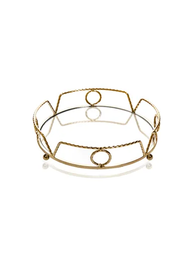 3-Pcs Round Nesting Mirror Tray, Mirror Plate Cosmetics Storage Tray JX-381B - Gold