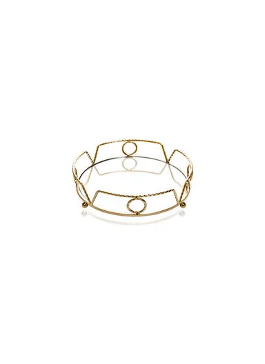 3-Pcs Round Nesting Mirror Tray, Mirror Plate Cosmetics Storage Tray JX-381B - Gold