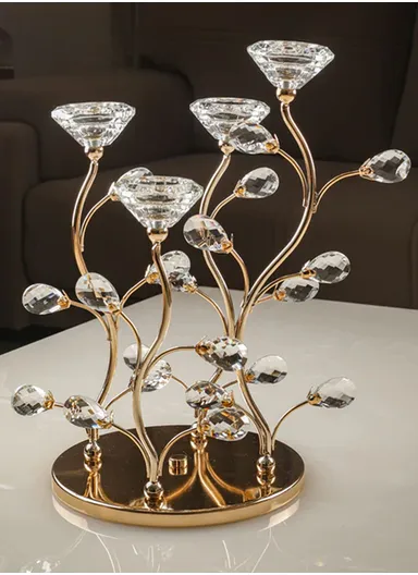 Exquisite Gold Metal Candle Holder With Sparkling Crystals, Perfect For Creating A Glamorous Ambiance JX-348D (D20 x H30)cm
