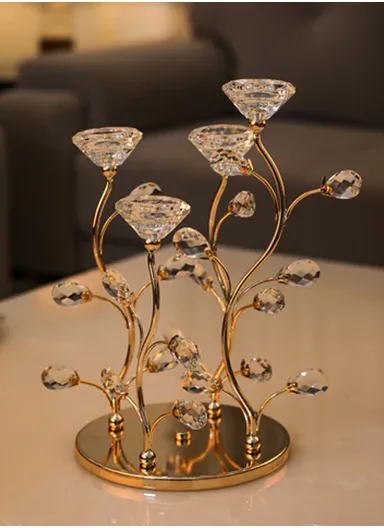 Exquisite Gold Metal Candle Holder With Sparkling Crystals, Perfect For Creating A Glamorous Ambiance JX-348D (D20 x H30)cm