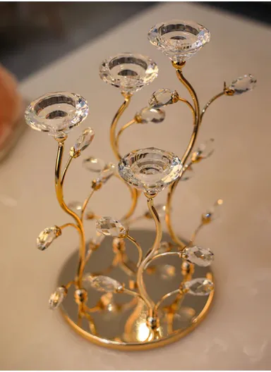 Exquisite Gold Metal Candle Holder With Sparkling Crystals, Perfect For Creating A Glamorous Ambiance JX-348D (D20 x H30)cm