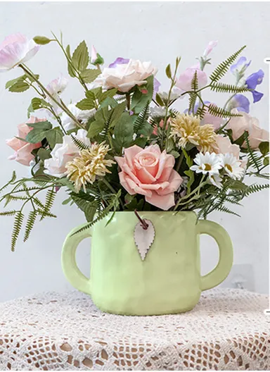 Nordic Minimalist Ceramic Vase Elegant Home Decor for Flowers, Weddings, and Special Occasions (W19 x H11)cm - Green