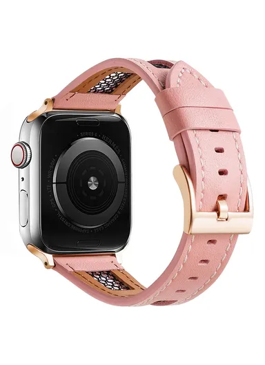 For Apple Watch Series 9 8 7 41mm / 6 5 4 SE (2022) SE (2023) SE 40mm / 3 2 1 38mm Band Genuine Cow Leather Strap - Pink