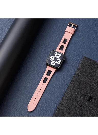 For Apple Watch Series 9 8 7 41mm / 6 5 4 SE (2022) SE (2023) SE 40mm / 3 2 1 38mm Band Genuine Cow Leather Strap - Pink