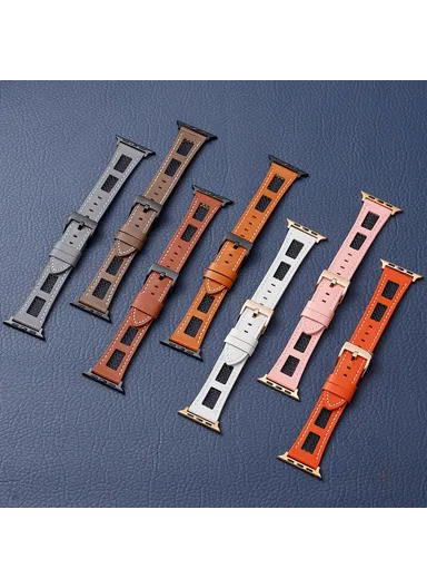 For Apple Watch Series 9 8 7 41mm / 6 5 4 SE (2022) SE (2023) SE 40mm / 3 2 1 38mm Band Genuine Cow Leather Strap - Pink