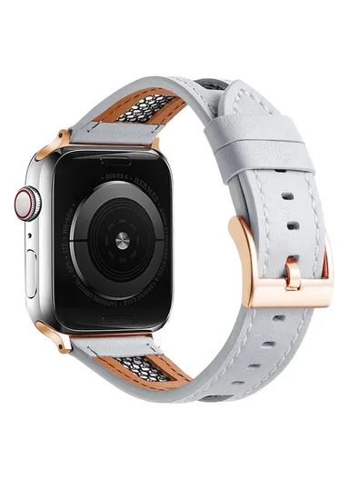 For Apple Watch Series 9 8 7 41mm / 6 5 4 SE (2022) SE (2023) SE 40mm / 3 2 1 38mm Band Genuine Cow Leather Strap - White