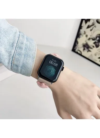 For Apple Watch Series 9 8 7 41mm / 6 5 4 SE (2023) SE (2022) SE 40mm / 3 2 1 38mm Genuine Cow Leather Watch Band Star Decor - Khaki