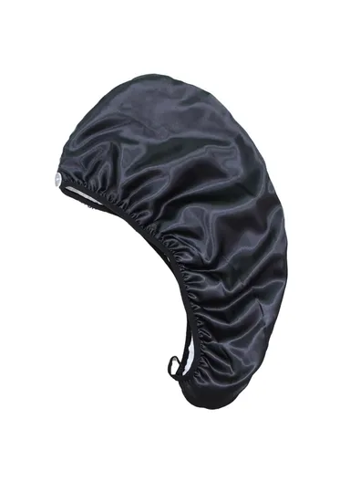 Satin + Coral Fleece Double Layer Quick Dry Hair Cap Water Absorbent Bath Hair Drying Towel - Black