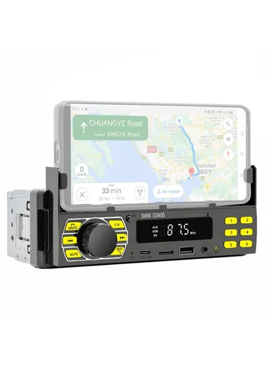 Bluetooth Stereo In-Dash Car Audio FM Radio MP3 Player With Phone Holder Design, Support U-Disk D3400 (L17.4 x W6.9)cm