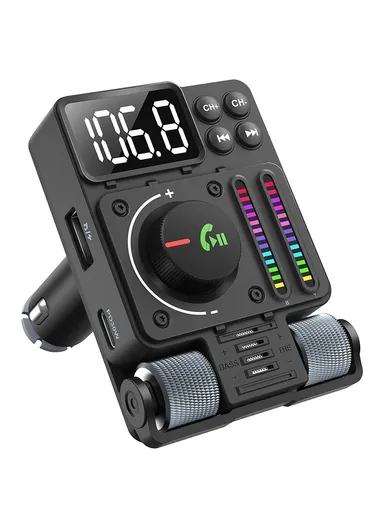 Ambient Light Car Bluetooth Adapter FM Transmitter MP3 Music Player Type-C With USB Car Charger MT01 (L13.5 x W8 x H5.6)cm 