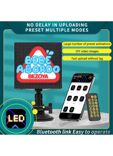 Car LED Sign App Programmable Rear Windshield Scrolling Message LED Matrix Panel DIY Text Pattern Expression Screen P64L (L20.5 x W20.5 x H7)cm