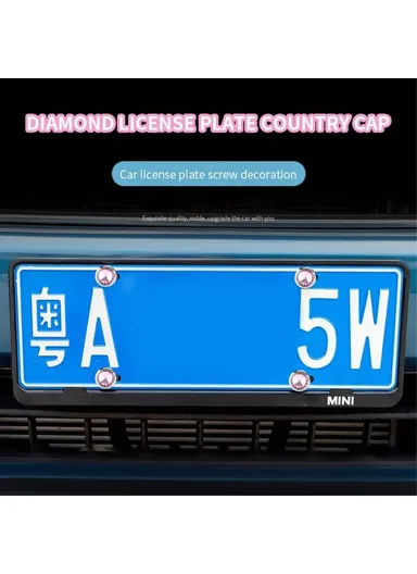 Car License Plate Screws Fastener With Bling Rhinestone Bolt Caps Anti Theft Screws Set for Locking Car Tag (L3.15 x W1.95)cm - White