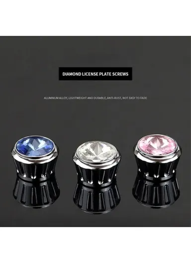 Car License Plate Screws Fastener With Bling Rhinestone Bolt Caps Anti Theft Screws Set for Locking Car Tag (L3.15 x W1.95)cm - White