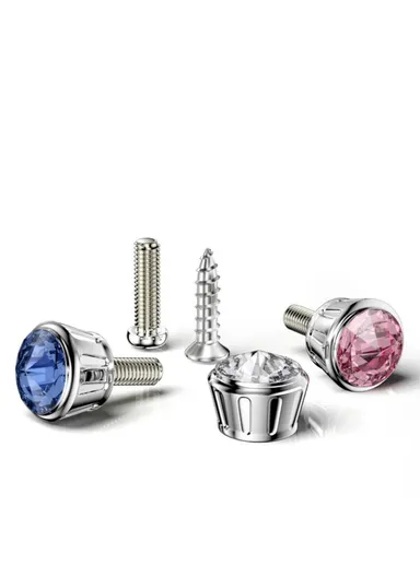 Car License Plate Screws Fastener With Bling Rhinestone Bolt Caps Anti Theft Screws Set for Locking Car Tag (L3.15 x W1.95)cm - White