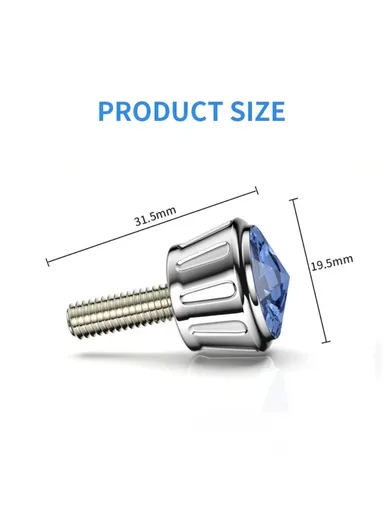 Car License Plate Screws Fastener With Bling Rhinestone Bolt Caps Anti Theft Screws Set for Locking Car Tag (L3.15 x W1.95)cm - White