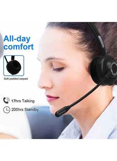 Business Wireless Bluetooth 5.0 Headset Call Center Operator Single Ear Headphone with Microphone &amp; Charging Base M97