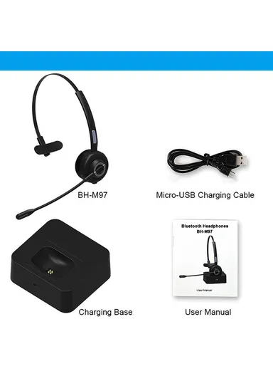 Business Wireless Bluetooth 5.0 Headset Call Center Operator Single Ear Headphone with Microphone &amp; Charging Base M97