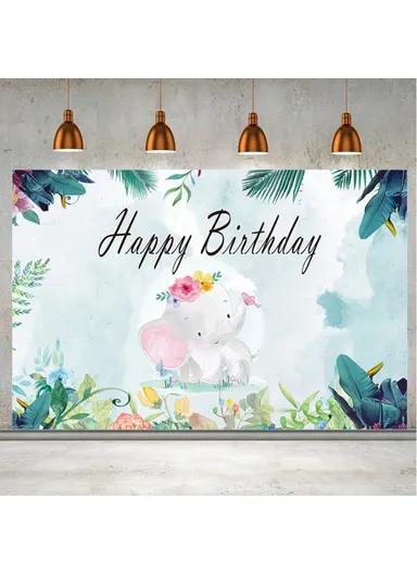 Birthday Party Cartoon Elephant Photography Background Vinyl Cloth Backdrop (L150 x W100)cm