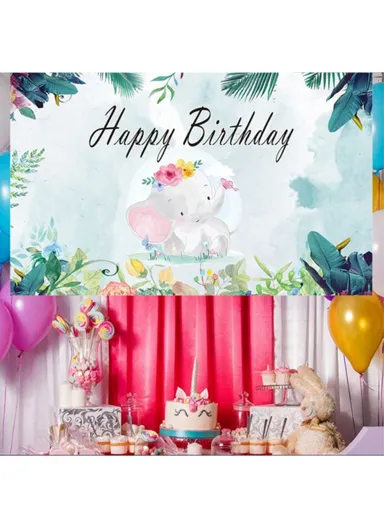 Birthday Party Cartoon Elephant Photography Background Vinyl Cloth Backdrop (L150 x W100)cm